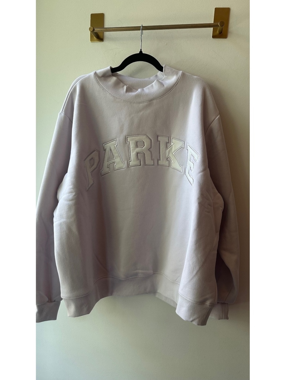 PARKE, Lilac Varsity Mockneck Sweatshirt 29” Pit to Pit Size XXL